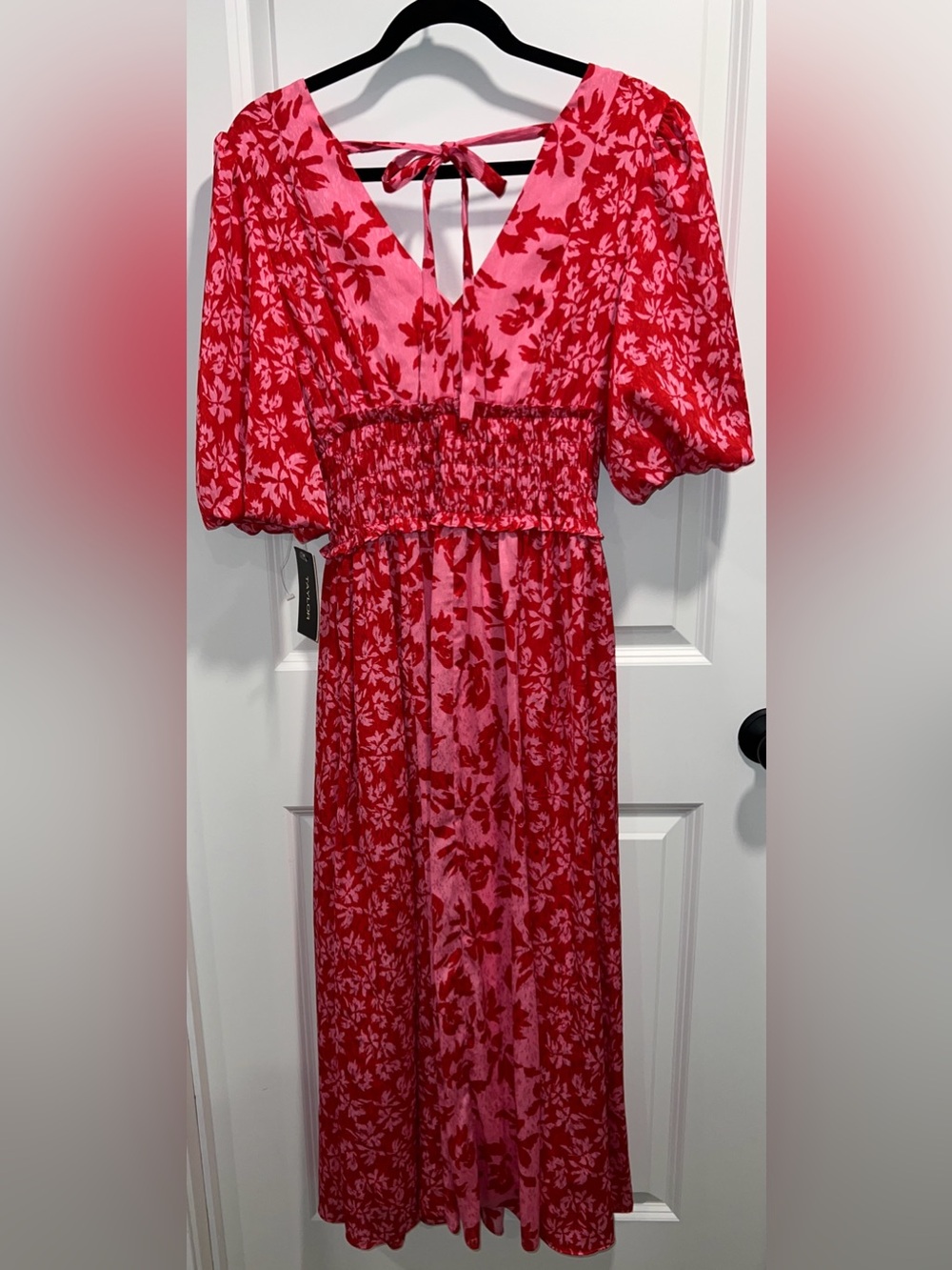 Taylor Women’s Red and Pink Floral Puff Sleeve Midi Dress Size 4 NWT - Picture 12 of 12